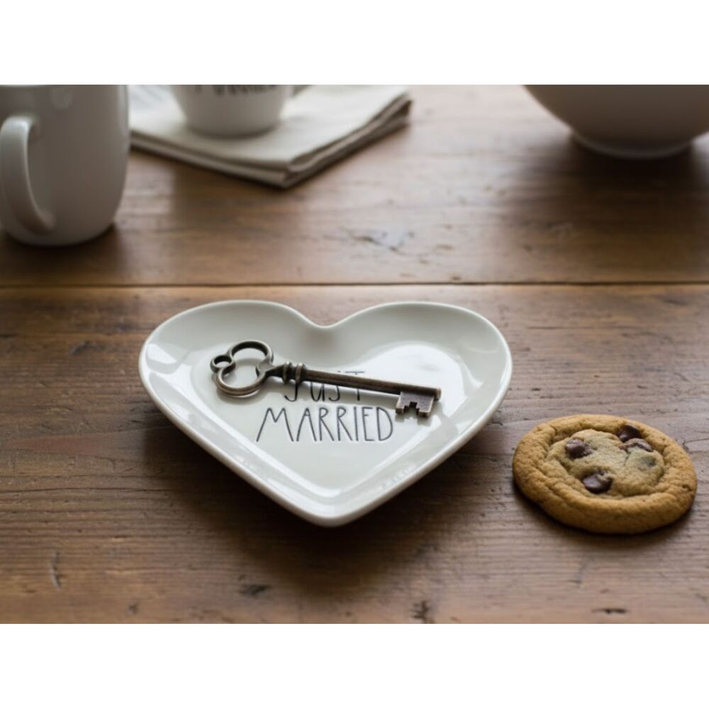 Rae Dunn Just Married White Heart Plate Wedding Gift Farmhouse Rustic Decor
